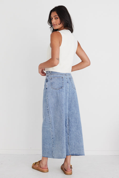 Rouge Vintage Blue Denim Midi Skirt WW Skirt Among the Brave   