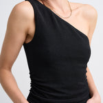 Rush Black Shimmer Stretch One Shoulder Top