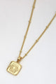 Sacral 18k Gold Plate EOL Square Charm Lotus Necklace