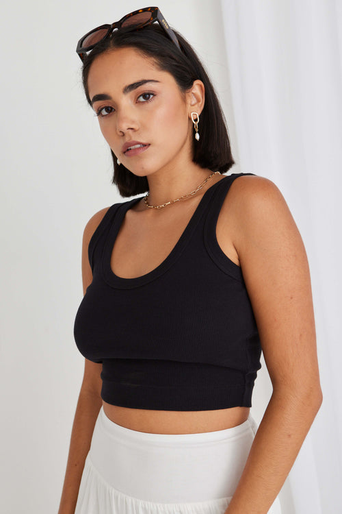 Salted Black Crop Rib Singlet WW Top Love Lulu   