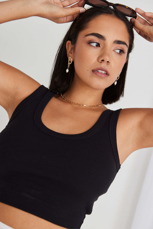 Salted Black Crop Rib Singlet WW Top Love Lulu   