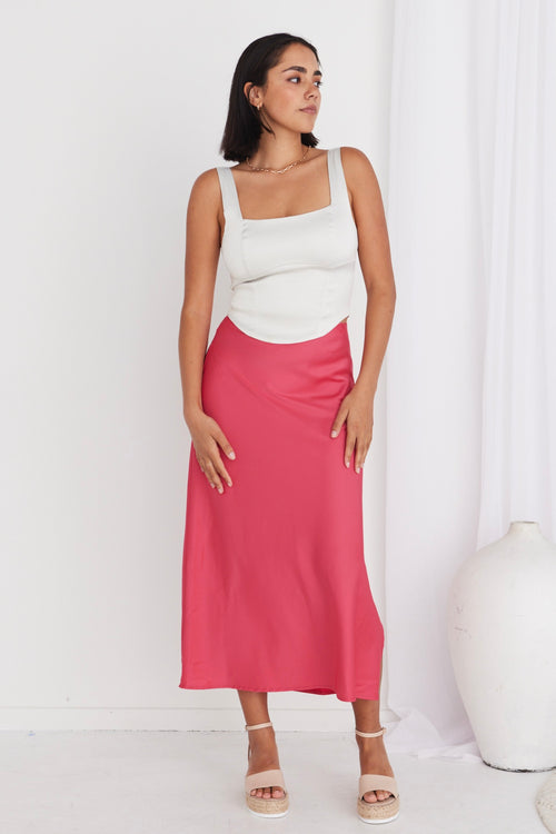 Serpentine Fuschia Satin Bias Cut Skirt WW Skirt Among the Brave   