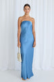 Shade Blue Satin Strapless Bias Dress