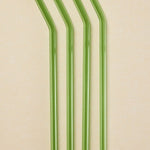 Green Straight Reuseable Pk 4 Glass Drinking Straws