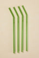 Green Straight Reuseable Pk 4 Glass Drinking Straws