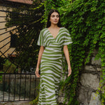 Anticipate Green Zebra Kimono Short Sleeve Bias Maxi Dress