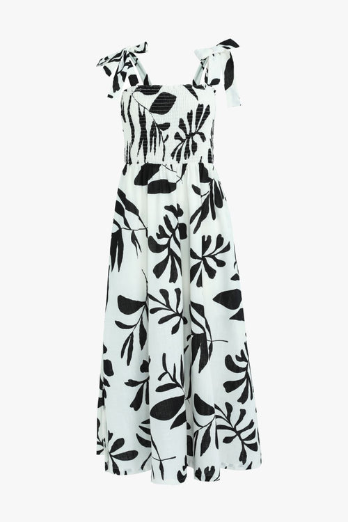 white and black maxi dress