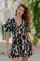 Sicily Black Wave Print Short Sleeve Mini Dress