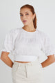 Siena White Shirred Cotton SS Top