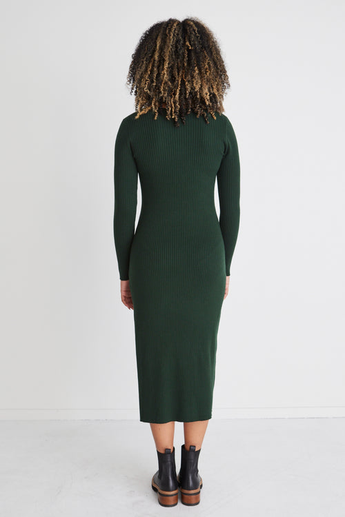 Skillful Forest Rib Knit LS V Neck Midi Dress WW Dress Among the Brave   