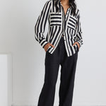 Solidify Black White Stripe Puff Sleeve LS Shirt