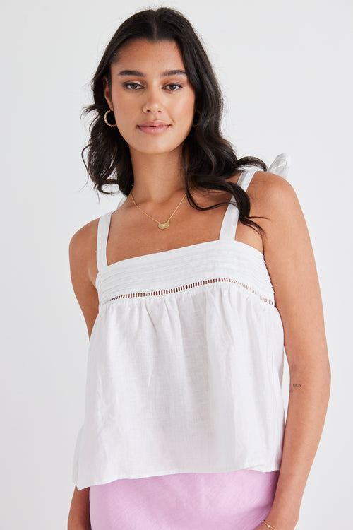 Fluid White Linen Reversible Tie Shoulder Cami WW Top Among the Brave   