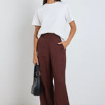 Guardian Chocolate Linen Viscose Elastic Back Pants