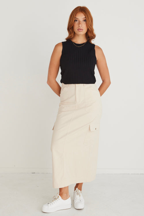 Frank Ivory Cotton Utility Midi Skirt WW Skirt Among the Brave   