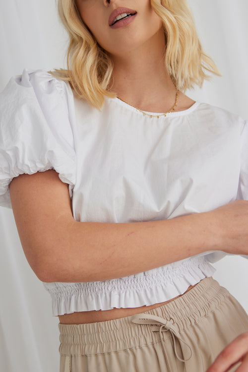 Sofia White Poplin SS Shirred Hem Top WW Top Ivy + Jack   