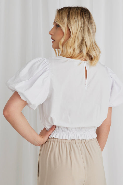 Sofia White Poplin SS Shirred Hem Top WW Top Ivy + Jack   