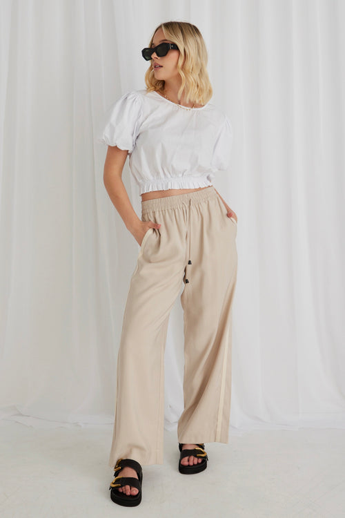 Sofia White Poplin SS Shirred Hem Top WW Top Ivy + Jack   