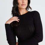 Trace Black Sheer LS Knit Top