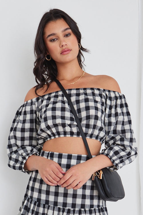 Versitile Black And White Gingham Cropped Elastic Top WW Top Georgia Mae   