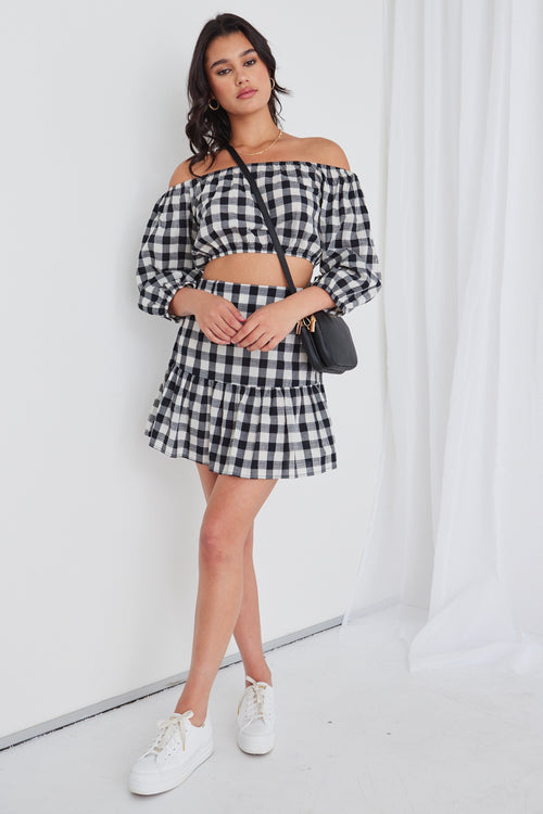 Flicker Black Gingham Tiered Mini Skirt WW Skirt Georgia Mae   