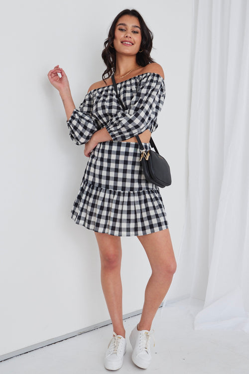 Versitile Black And White Gingham Cropped Elastic Top WW Top Georgia Mae   