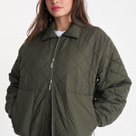 Quilted Longline Khaki Bomber Jacket
