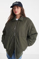 Quilted Longline Khaki Bomber Jacket