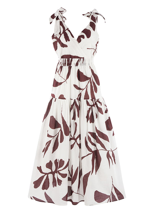 floral brown and white cotton maxi dress