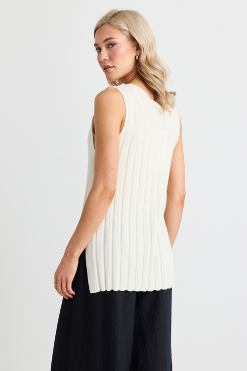 White Rib Knit Tank Top