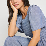Wren Chambray Blue SS Shirred Bodice Midi Dress
