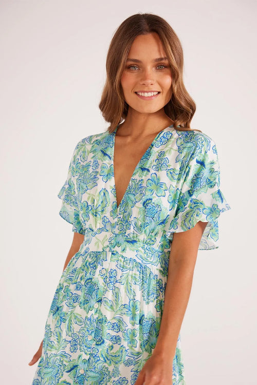 Alessia Blue Floral SS Midi Dress WW Dress Mink Pink   