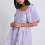 Beyond Lilac Puff Sleeve Tiered Mini Dress