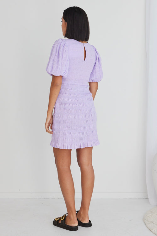 Bijou Lilac Puff SS Shirred Body Mini Dress WW Dress Ivy + Jack   