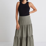 Blazing Moss Tiered Linen Midi Skirt