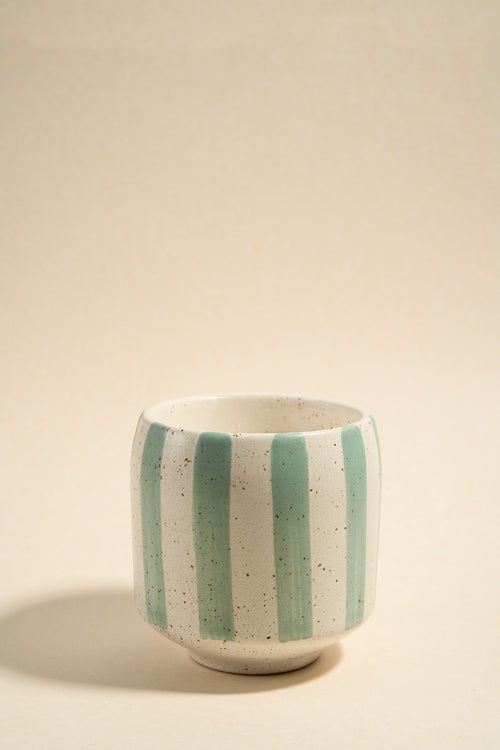 blue stripe ceramic candle