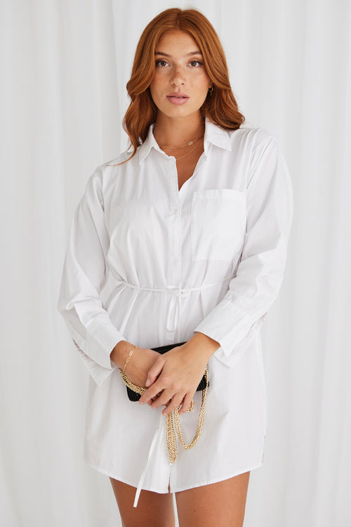 Calli White Poplin Boyfirend Shirt Dress WW Dress Stories be Told   