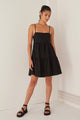 Cosmos Black Linen Cotton Strappy Tie Back Tiered Mini Dress