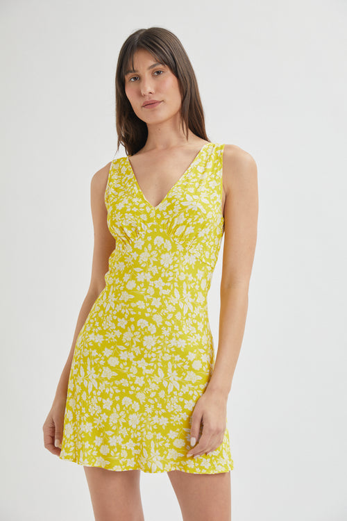 Eliza Yellow Mini Valerie Floral Mini Dress WW Dress Rollas   