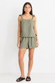 Village Khaki Linen Blend Pull On Shorts