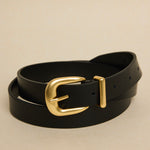 Gold Buckle Black Leather Belt