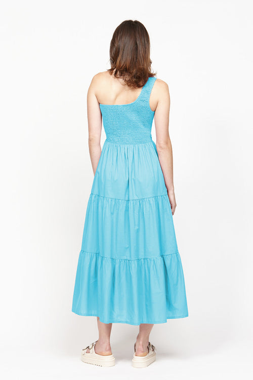 Leah Blue Tiered One Shoulder Midi Dress WW Dress Leo + Be   