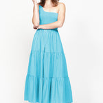 Leah Blue Tiered One Shoulder Midi Dress WW Dress Leo + Be   