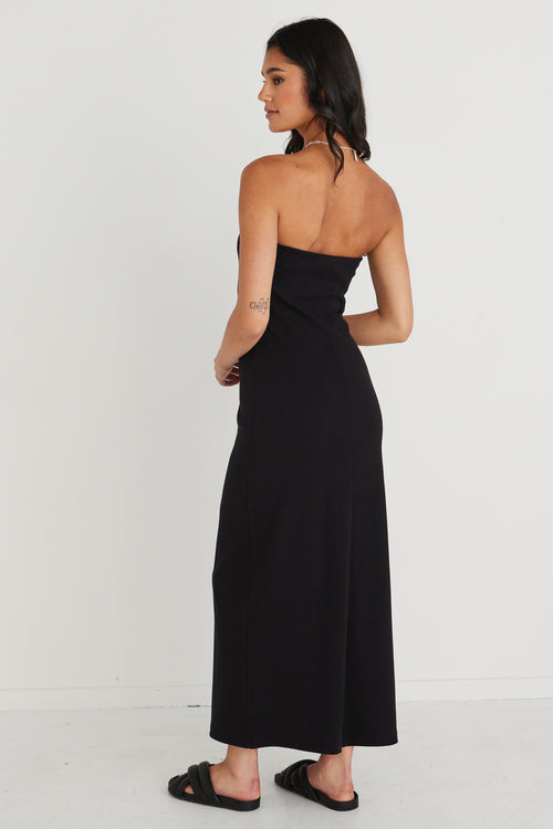 Luca Black Strapless Rib Jersey Maxi Dress WW Dress Love Lulu   