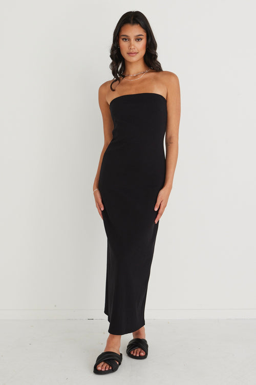 Luca Black Strapless Rib Jersey Maxi Dress WW Dress Love Lulu   