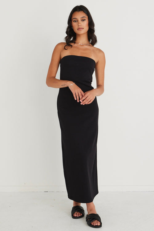 Luca Black Strapless Rib Jersey Maxi Dress WW Dress Love Lulu   