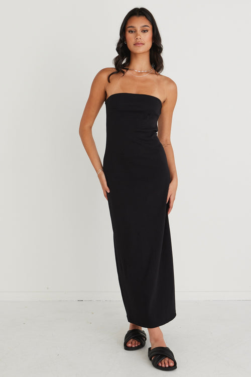 Luca Black Strapless Rib Jersey Maxi Dress WW Dress Love Lulu   