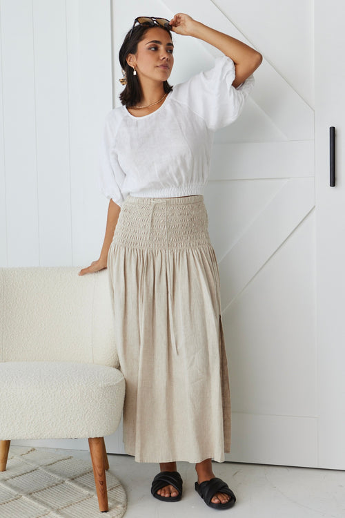 Matty White Linen Puff Sleeve Crop Top WW Top RE:Union   