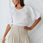 Matty White Linen Puff Sleeve Crop Top WW Top RE:Union   