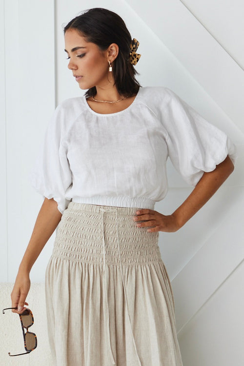 Matty White Linen Puff Sleeve Crop Top WW Top RE:Union   