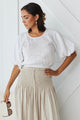 Matty White Linen Puff Sleeve Crop Top